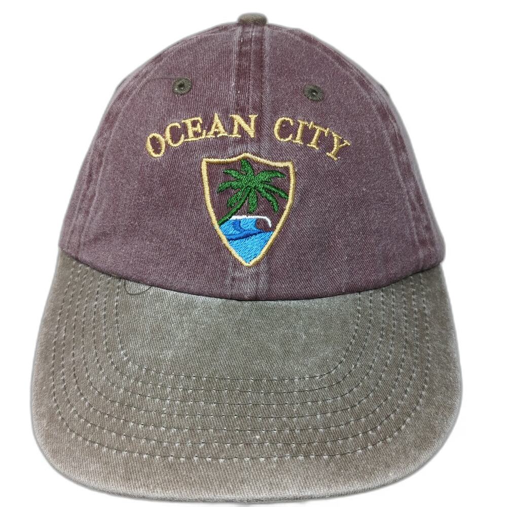 BJR Classic Headwear Baseball Cap Red One Size Ocean City Shield Embroidered Hat